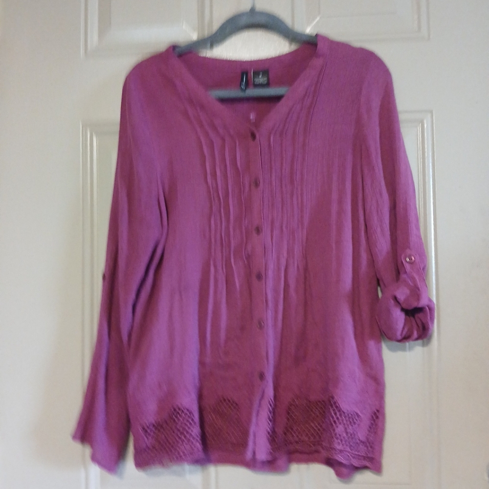 New Directions Button Front Raglan Sleeves V-neckline Woman Blouse Size M